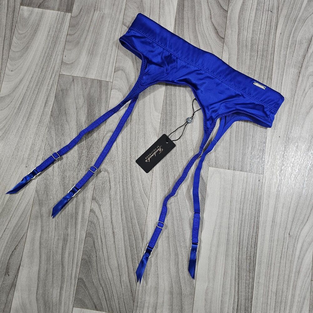 Frederick’s of Hollywood Blue Silky Satin High Waisted Suspender Garter Belt